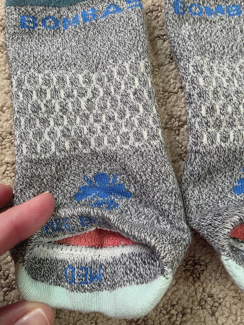 Bombas No-Show Athletic Socks in Gray with Teal and Blue Details